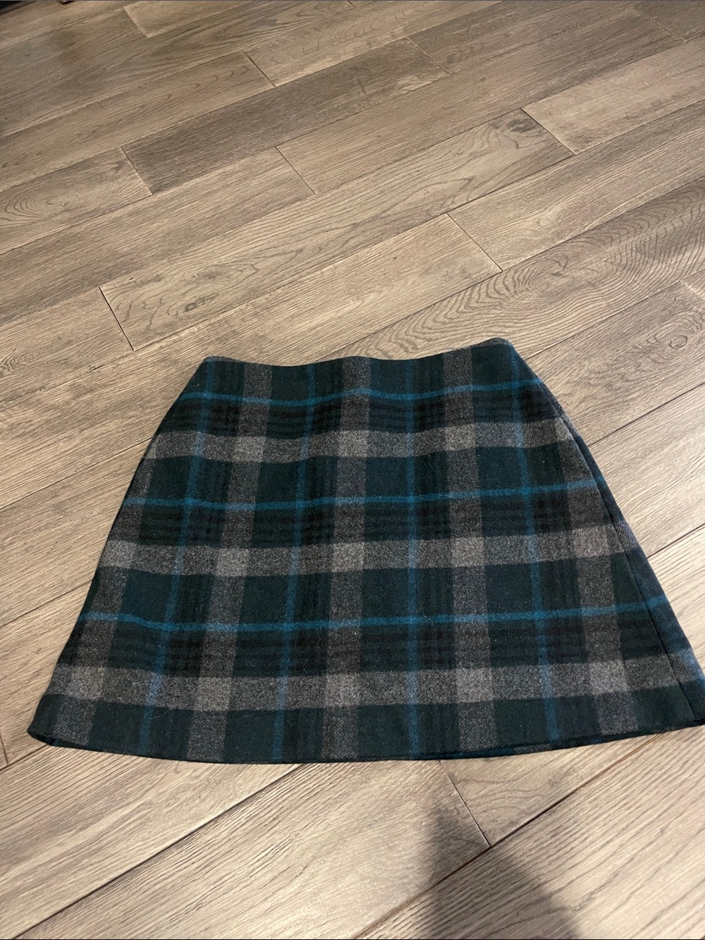 Uniqlo Plaid Wool-Blend A-Line Skirt - Teal & Gray
